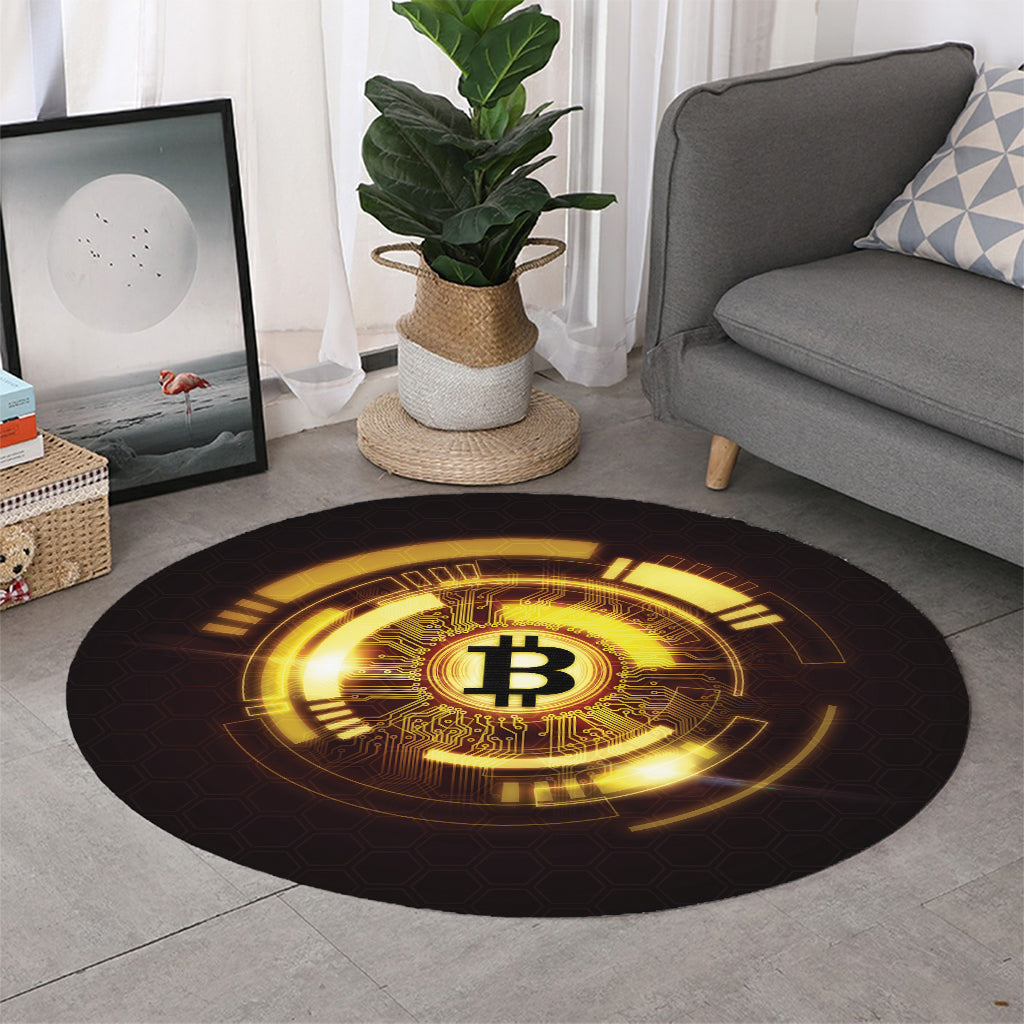 Bitcoin Crypto Symbol Print Round Rug