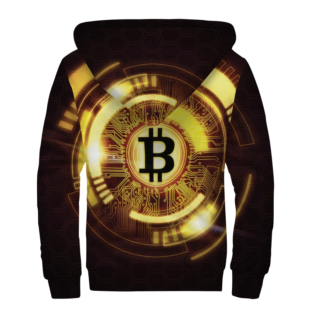 Bitcoin Crypto Symbol Print Sherpa Lined Zip Up Hoodie