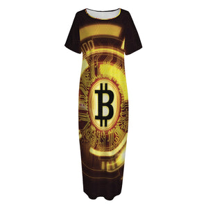 Bitcoin Crypto Symbol Print Short Sleeve Long Nightdress