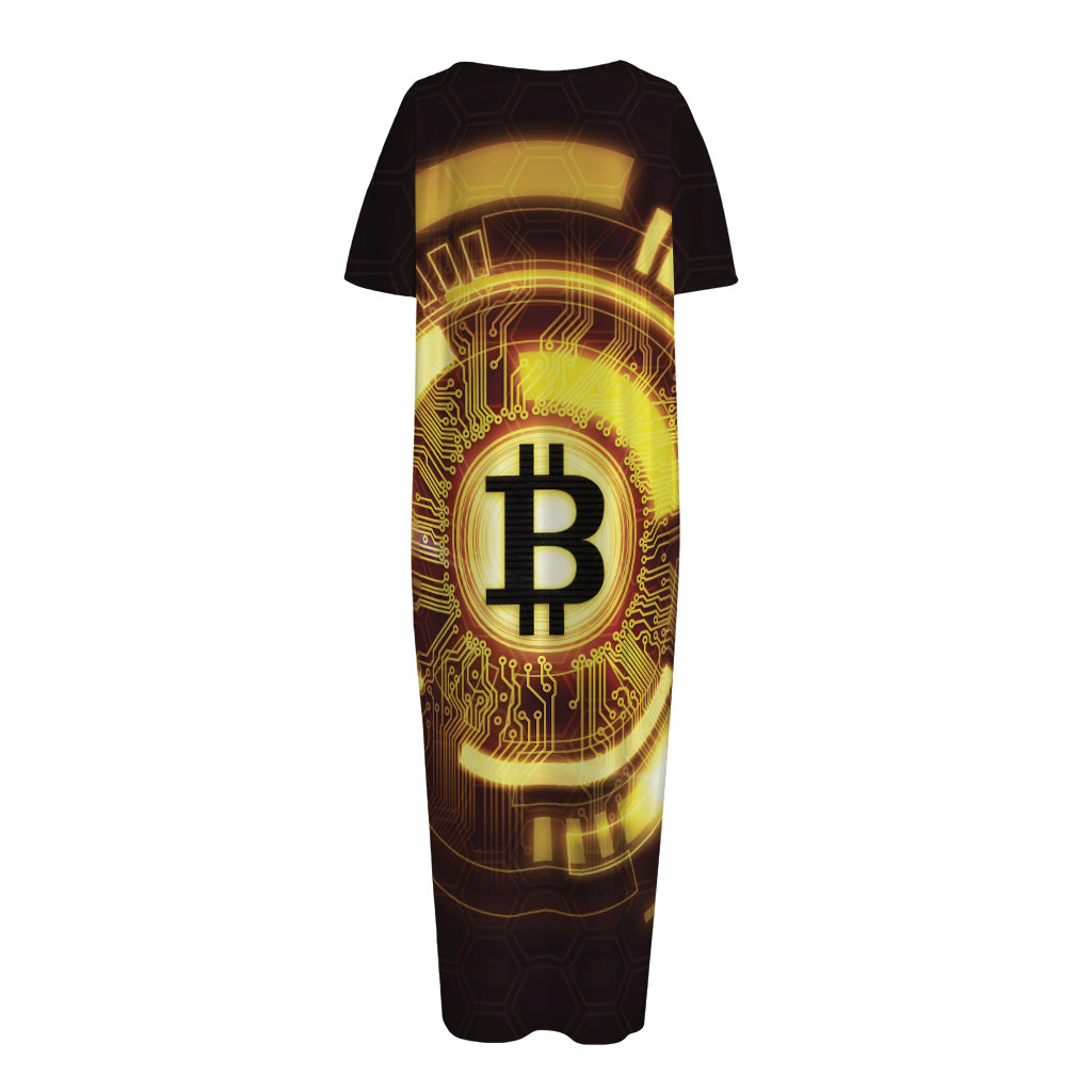 Bitcoin Crypto Symbol Print Short Sleeve Long Nightdress