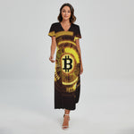 Bitcoin Crypto Symbol Print Short Sleeve Maxi Dress