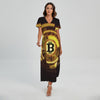 Bitcoin Crypto Symbol Print Short Sleeve Maxi Dress