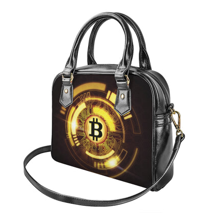 Bitcoin Crypto Symbol Print Shoulder Handbag