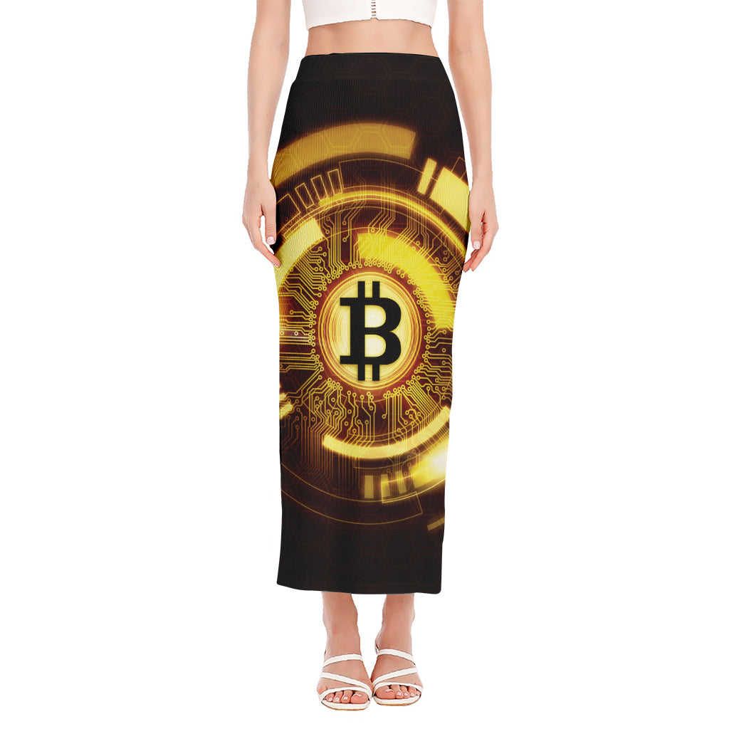 Bitcoin Crypto Symbol Print Side Slit Maxi Skirt