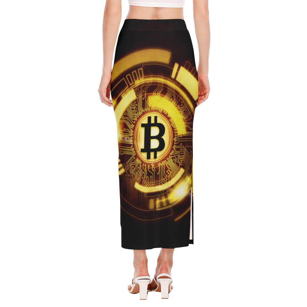 Bitcoin Crypto Symbol Print Side Slit Maxi Skirt