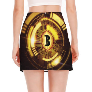 Bitcoin Crypto Symbol Print Side Slit Mini Skirt