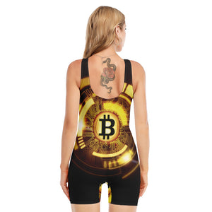 Bitcoin Crypto Symbol Print Sleeveless One Piece Swimsuit