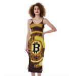 Bitcoin Crypto Symbol Print Slim Fit Midi Cami Dress