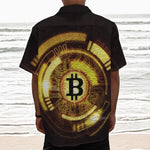 Bitcoin Crypto Symbol Print Textured Short Sleeve Shirt