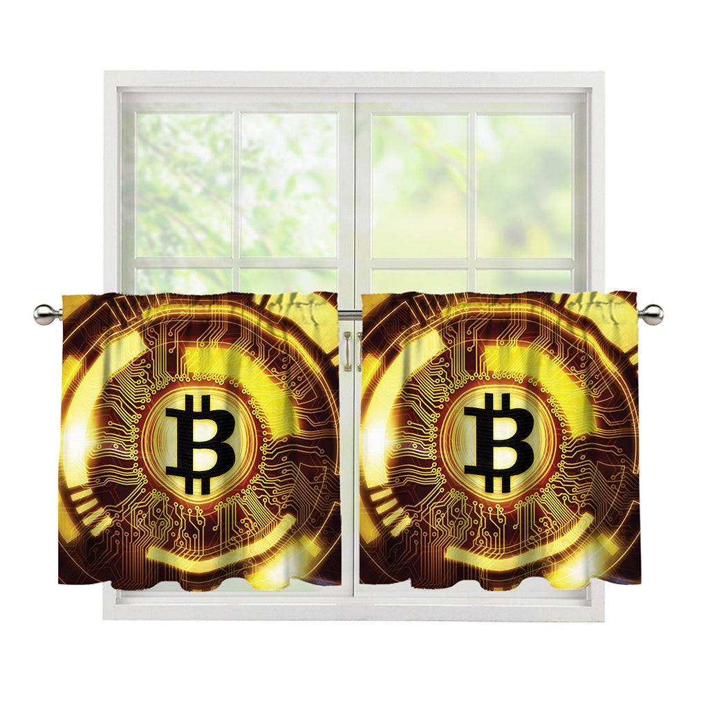 Bitcoin Crypto Symbol Print Tier Curtains