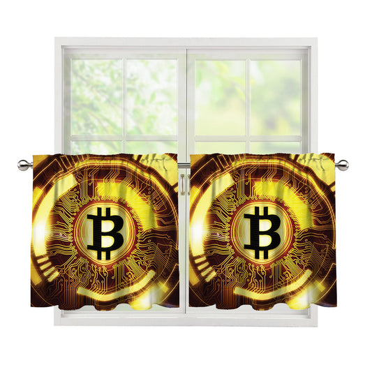Bitcoin Crypto Symbol Print Tier Curtains