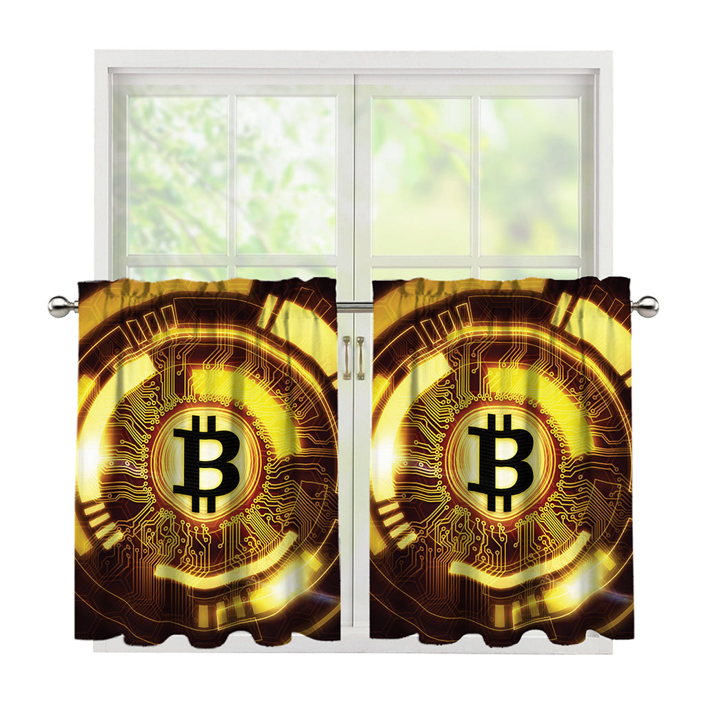 Bitcoin Crypto Symbol Print Tier Curtains