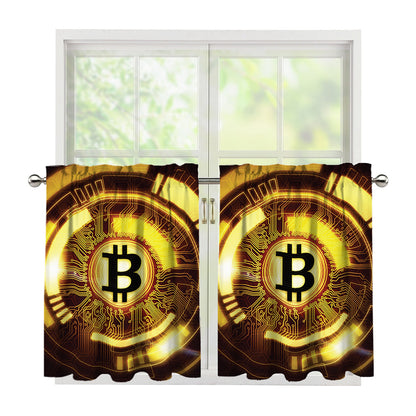 Bitcoin Crypto Symbol Print Tier Curtains