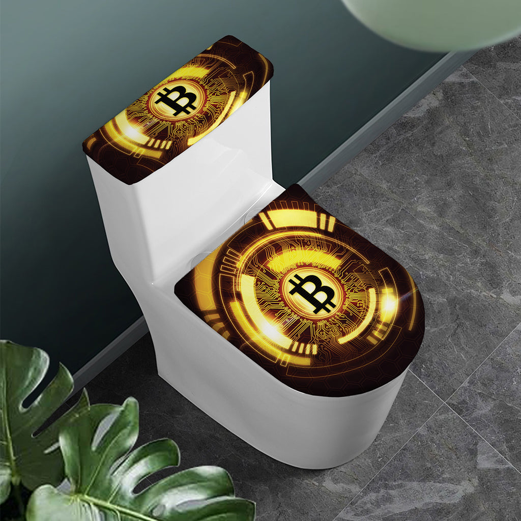 Bitcoin Crypto Symbol Print Toilet Lid And Tank Cover Set