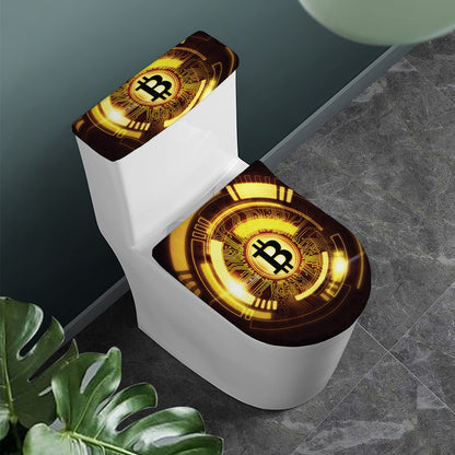 Bitcoin Crypto Symbol Print Toilet Lid And Tank Cover Set