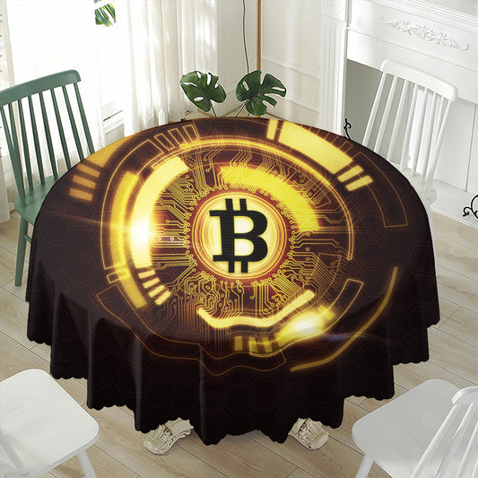 Bitcoin Crypto Symbol Print Waterproof Round Tablecloth