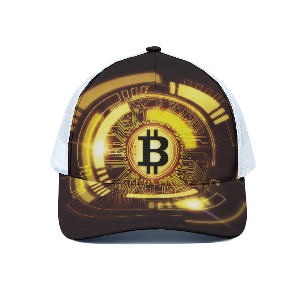 Bitcoin Crypto Symbol Print White Mesh Trucker Cap