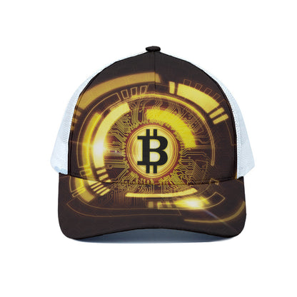 Bitcoin Crypto Symbol Print White Mesh Trucker Cap