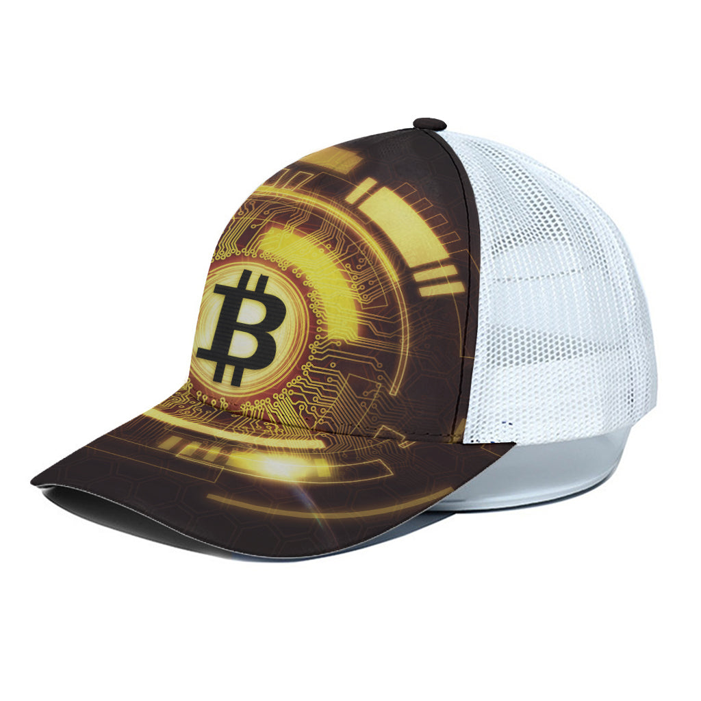 Bitcoin Crypto Symbol Print White Mesh Trucker Cap