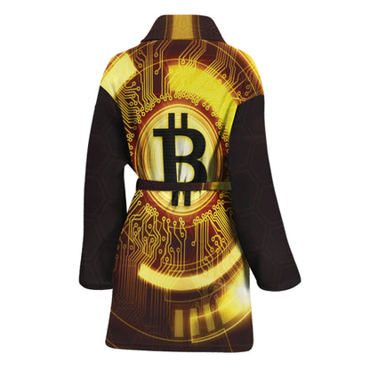 Bitcoin Crypto Symbol Print Women's Bathrobe