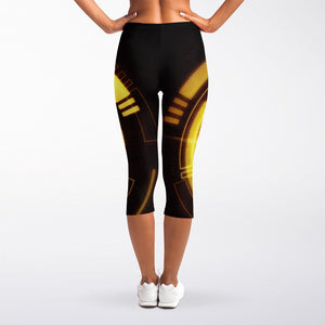 Bitcoin Crypto Symbol Print Women's Capri Leggings