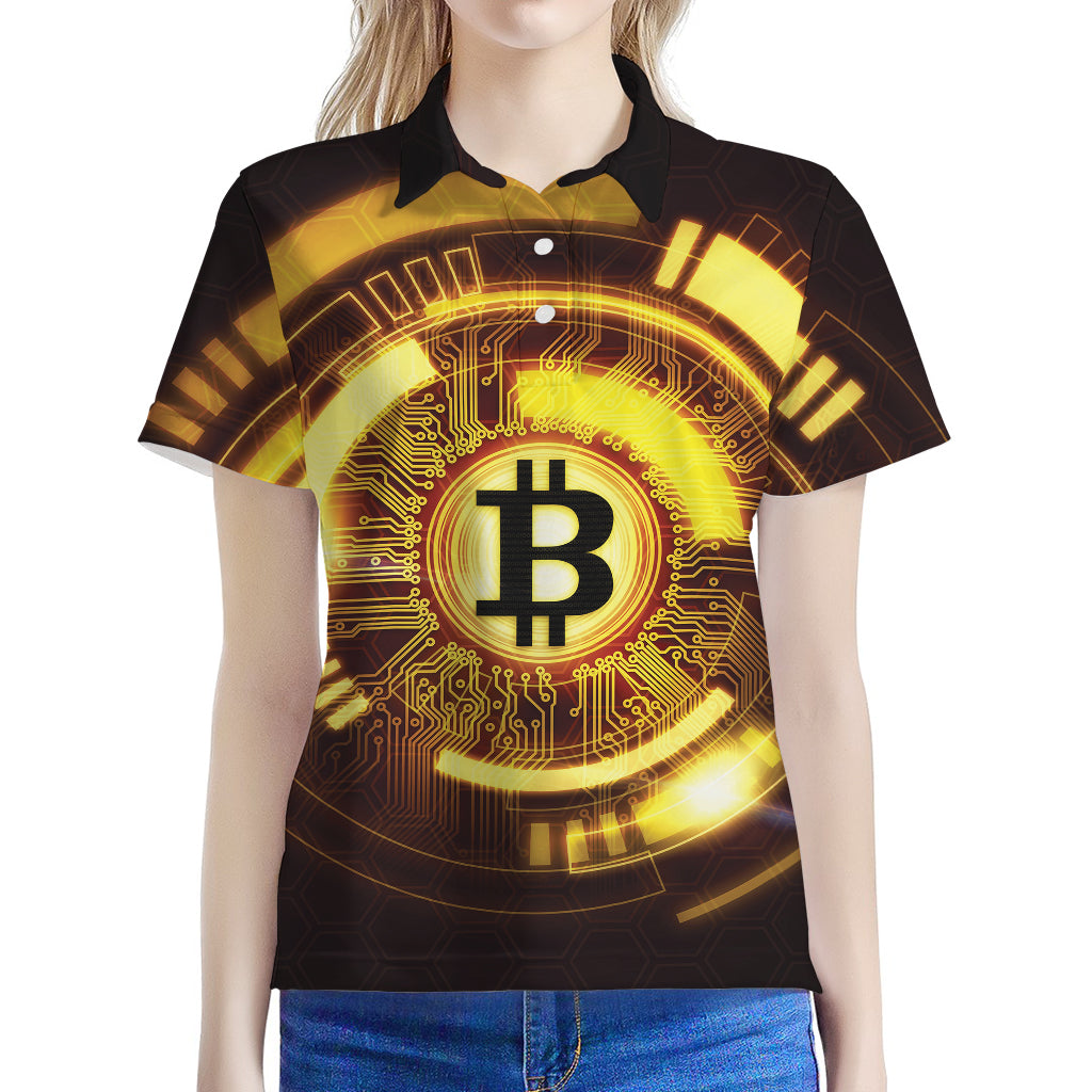 Bitcoin Crypto Symbol Print Women's Polo Shirt