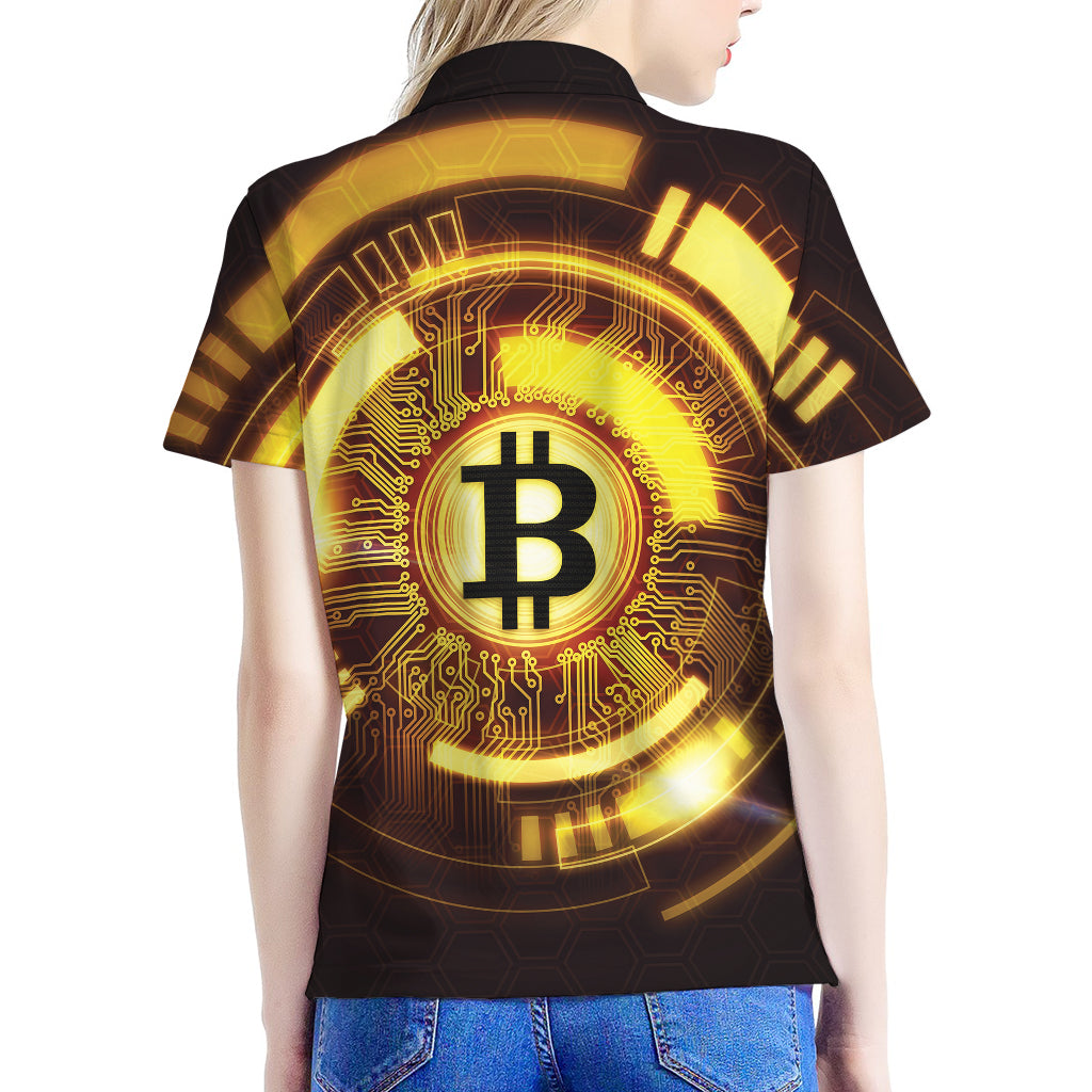 Bitcoin Crypto Symbol Print Women's Polo Shirt