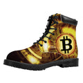 Bitcoin Crypto Symbol Print Padded Collar Lace Up Boots