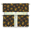 Bitcoin Cryptocurrency Pattern Print 3 Piece Kitchen Curtains