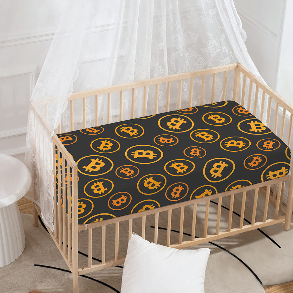 Bitcoin Cryptocurrency Pattern Print Baby Crib Sheet