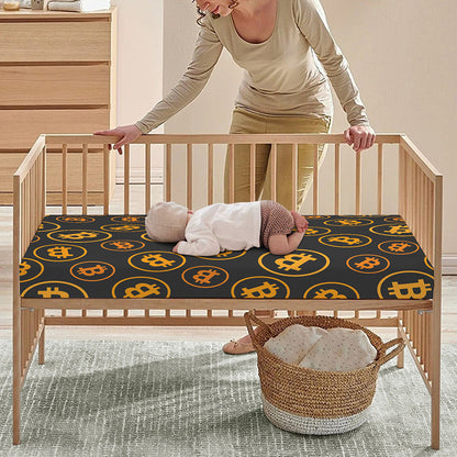 Bitcoin Cryptocurrency Pattern Print Baby Crib Sheet
