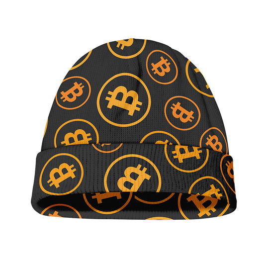 Bitcoin Cryptocurrency Pattern Print Beanie