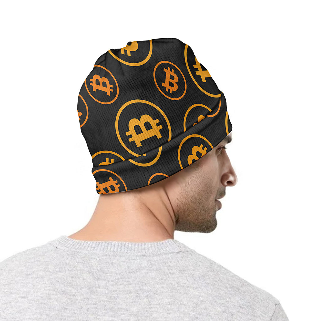 Bitcoin Cryptocurrency Pattern Print Beanie