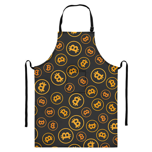 Bitcoin Cryptocurrency Pattern Print Bib Apron With Pocket