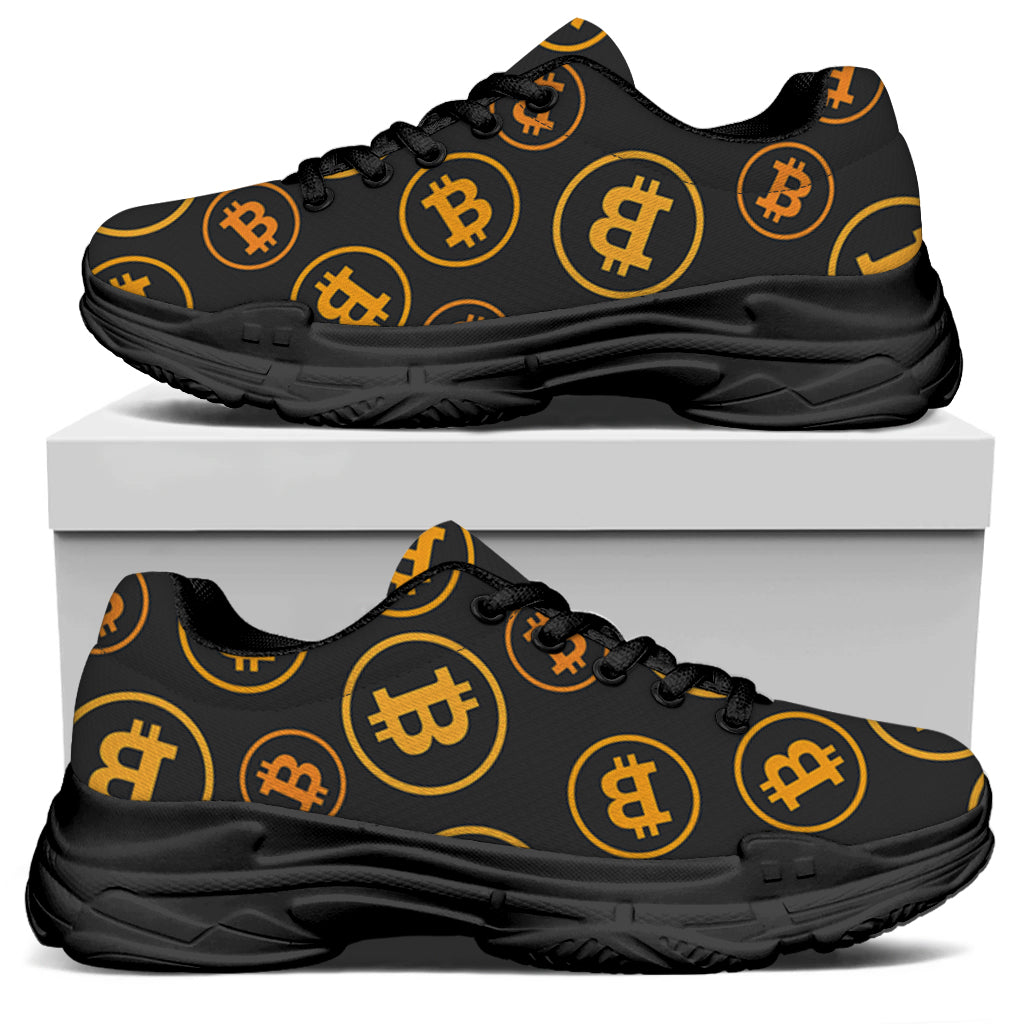 Bitcoin Cryptocurrency Pattern Print Black Chunky Shoes