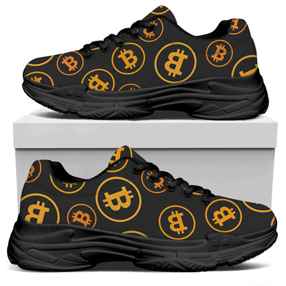 Bitcoin Cryptocurrency Pattern Print Black Chunky Shoes