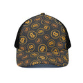 Bitcoin Cryptocurrency Pattern Print Black Mesh Trucker Hat
