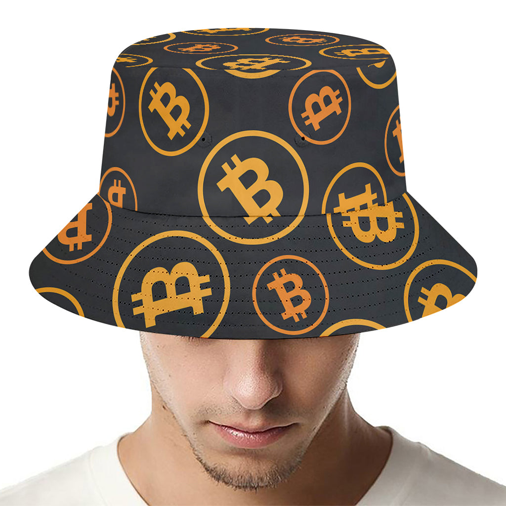 Bitcoin Cryptocurrency Pattern Print Bucket Hat