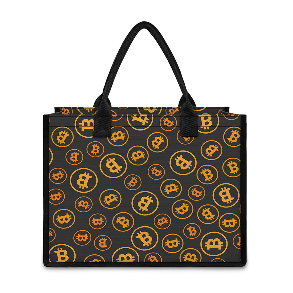 Bitcoin Cryptocurrency Pattern Print Canvas Tote Bag