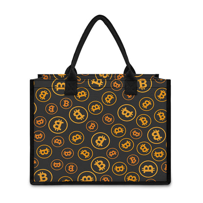 Bitcoin Cryptocurrency Pattern Print Canvas Tote Bag