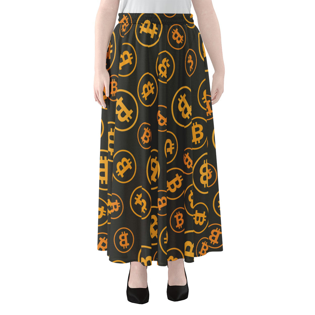 Bitcoin Cryptocurrency Pattern Print Chiffon Maxi Skirt