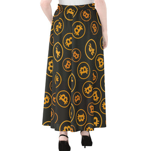 Bitcoin Cryptocurrency Pattern Print Chiffon Maxi Skirt