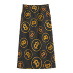 Bitcoin Cryptocurrency Pattern Print Cotton Front Slit Maxi Skirt