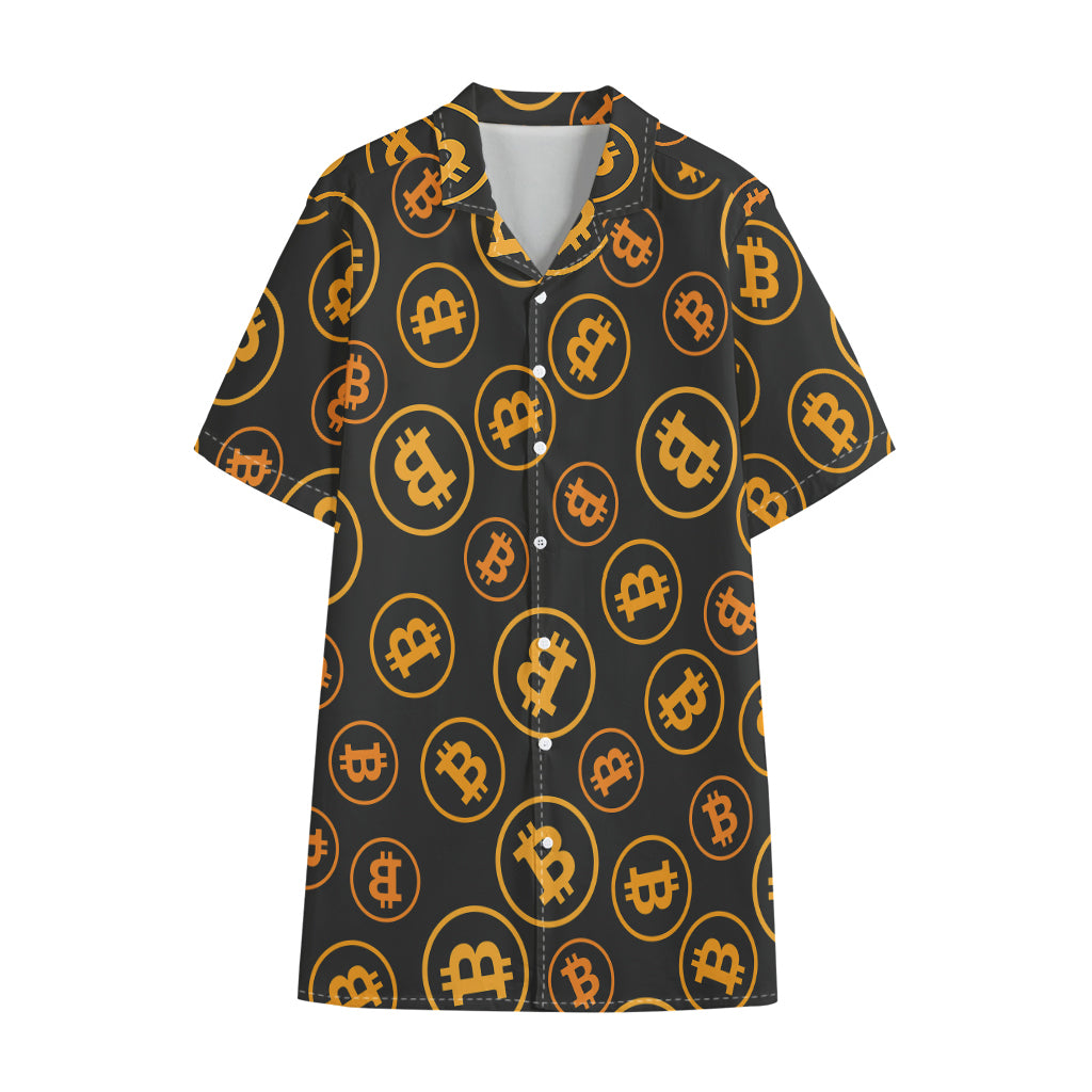 Bitcoin Cryptocurrency Pattern Print Cotton Hawaiian Shirt