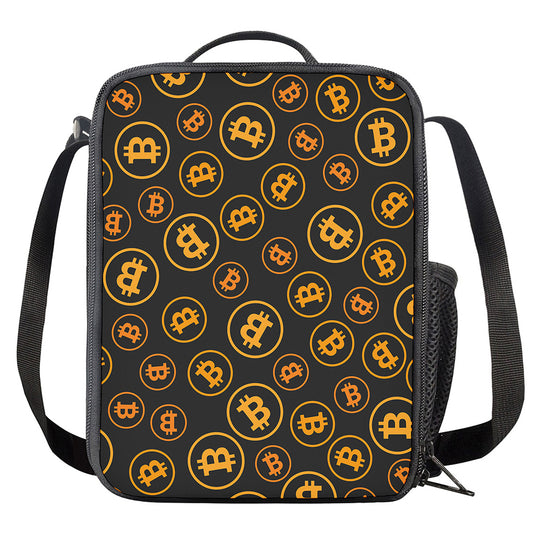 Bitcoin Cryptocurrency Pattern Print Crossbody Lunch Bag