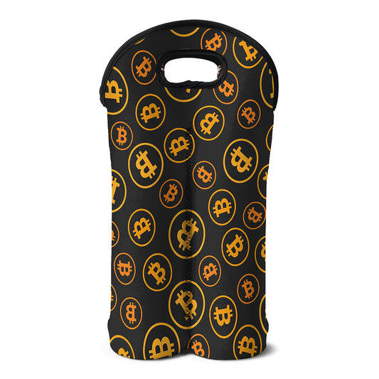 Bitcoin Cryptocurrency Pattern Print Double Neoprene Wine Tote