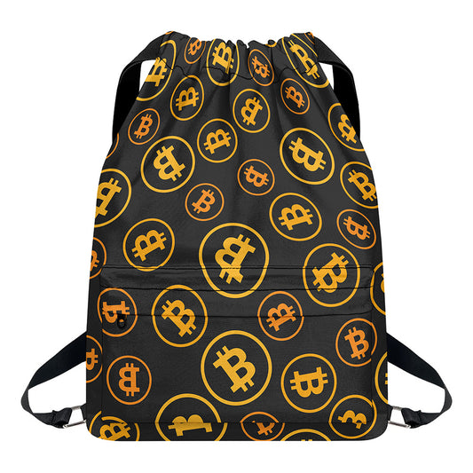 Bitcoin Cryptocurrency Pattern Print Drawstring Backpack