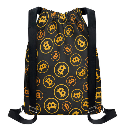 Bitcoin Cryptocurrency Pattern Print Drawstring Backpack