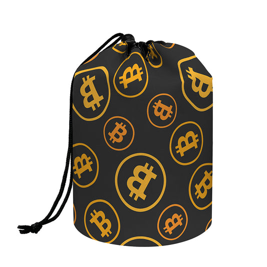 Bitcoin Cryptocurrency Pattern Print Drawstring Makeup Bag