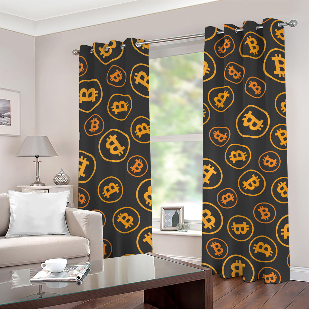 Bitcoin Cryptocurrency Pattern Print Grommet Curtains